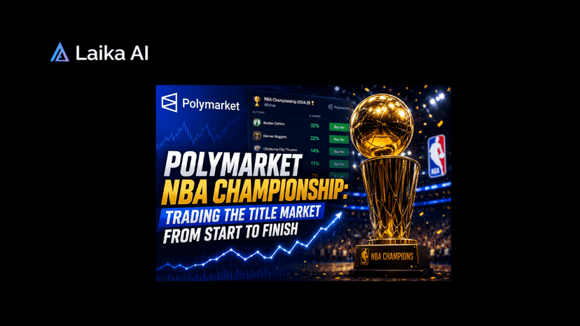 Polymarket NBA Championship market showing 2026 NBA Finals odds, team probabilities, liquidity, and live sports trading activity.  