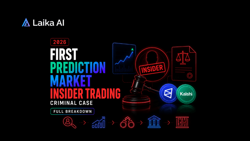 Illustration of the first alleged prediction market insider trading criminal case, showing Polymarket event contracts, legal documents, market activity, and regulatory scrutiny over insider trading allegations.