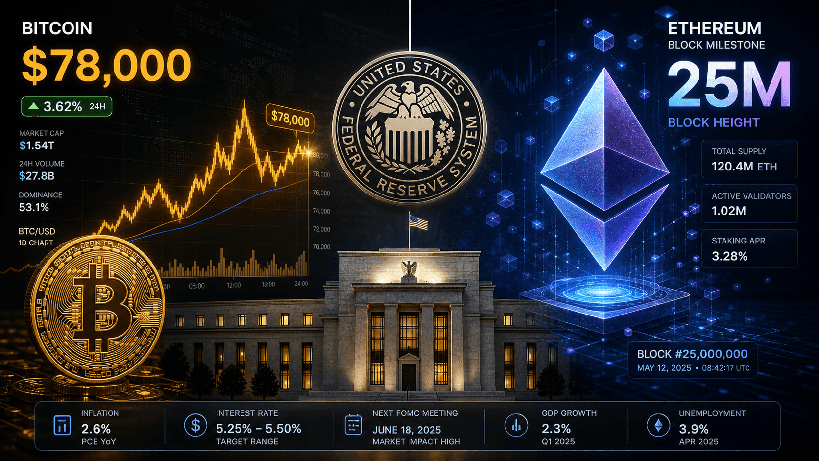 Bitcoin Holds $78K as Ethereum Hits 25M Blocks Milestone