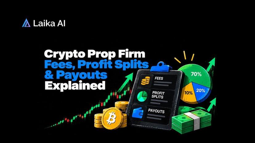 Crypto prop firm fees, profit splits, and payout comparison showing challenge costs, funded account fees, trader profit shares, withdrawal options, and payout schedules