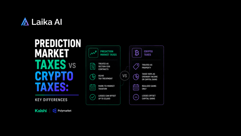 Comparison of prediction market trades and cryptocurrency transactions, highlighting tax reporting, capital gains calculations, and key differences between Polymarket and crypto taxation.